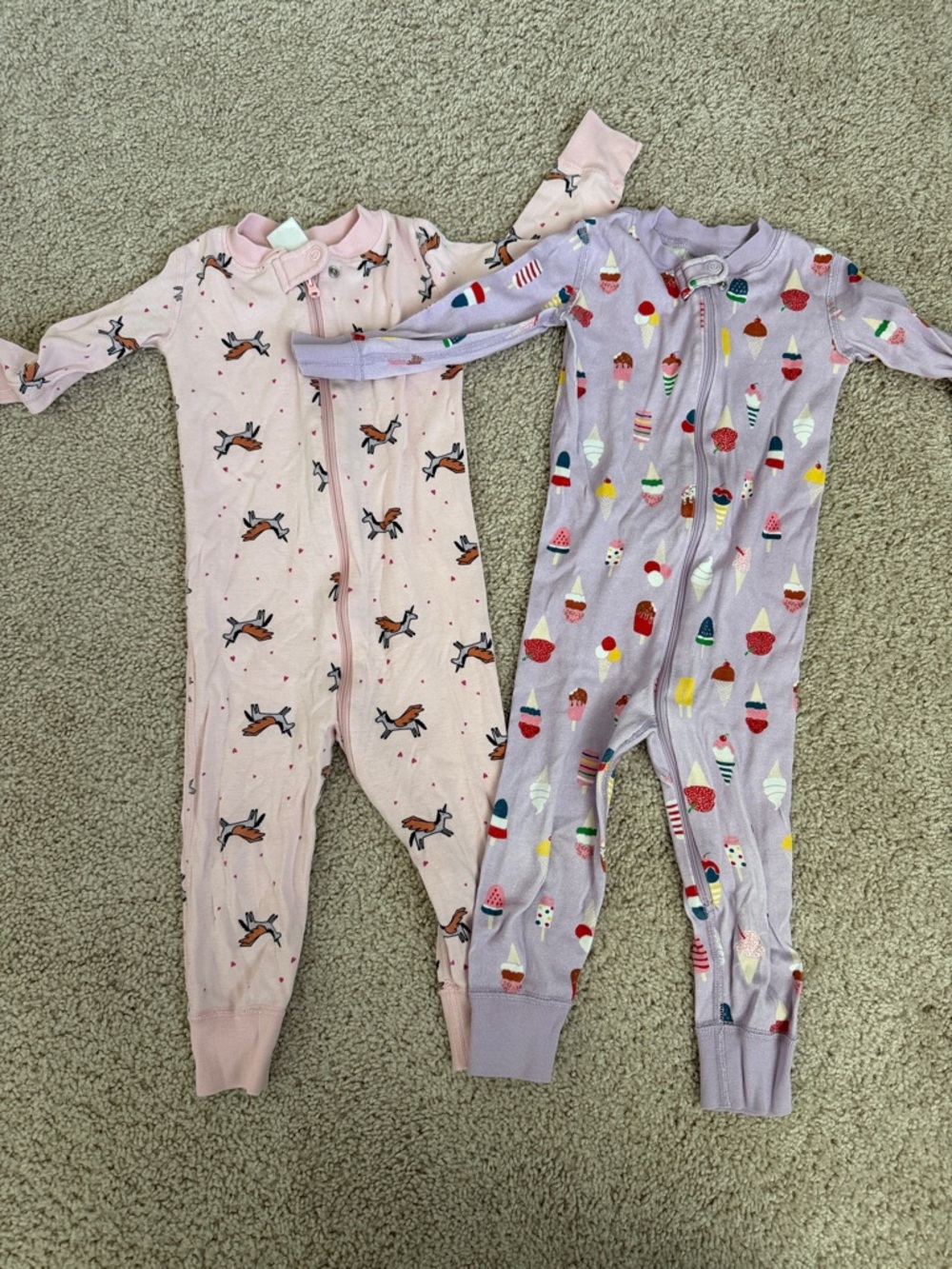 Hanna Andersson Pink Fox & Lavender Ice Cream Zip One-Pieces